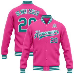 PINK AND TURQUOISE LETTERMAN JACKET
